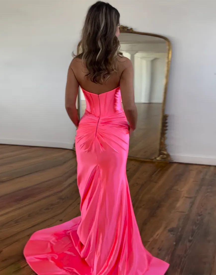 Wholesale Newly Mermaid Sweetheart Long Corset Satin Prom Dress With Split prom dresses with long sleeves